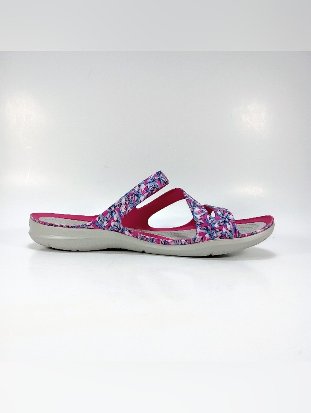 CROCS Swiftwater Sandal Womens 9 Pink And Purple Floral Graphic Slide Sandals - Picture 4 of 10
